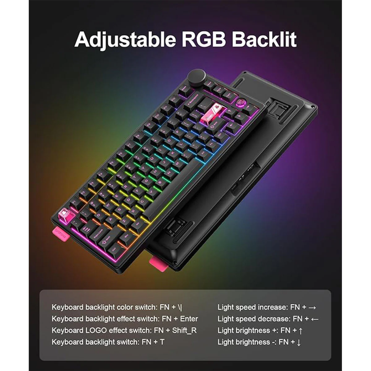 Onikuma MT706 Tri-Mode RGB 81 Keys Mechanical Keyboard with Knob (Black) - Image 4