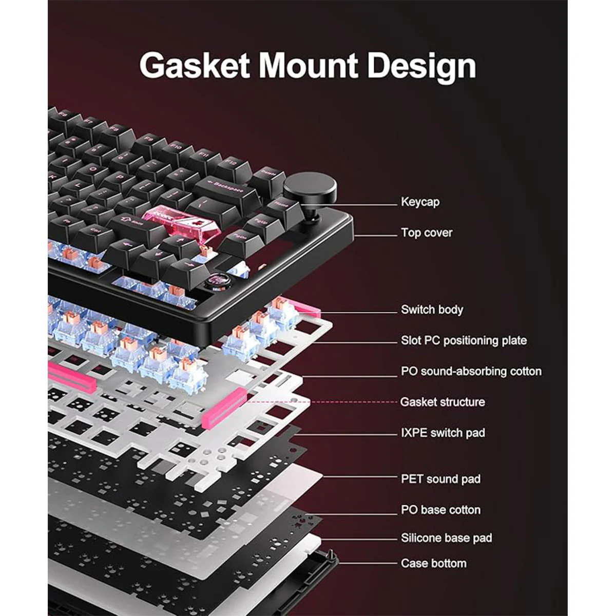 Onikuma MT706 Tri-Mode RGB 81 Keys Mechanical Keyboard with Knob (Black) - Image 7
