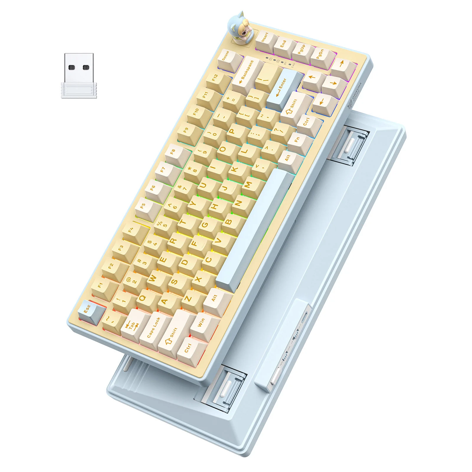 Onikuma MT707 Tri-Mode RGB 81 Keys Mechanical Keyboard with Creative Doll Knob (Yellow) - Image 8