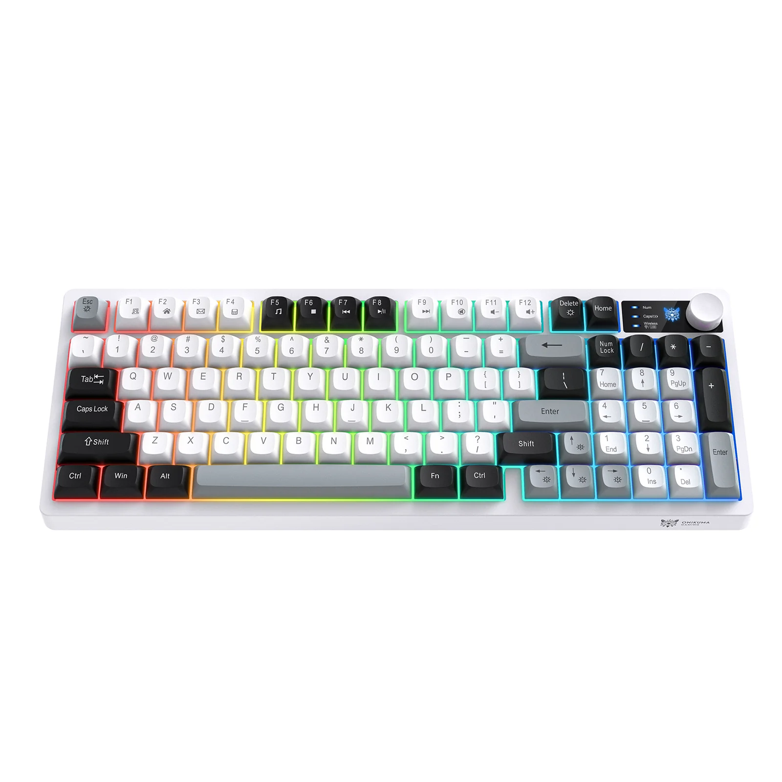 Onikuma MT902 Tri-Mode RGB 95 Keys Membrane Keyboard with Rotation Control (Black/White/Grey) - Image 2