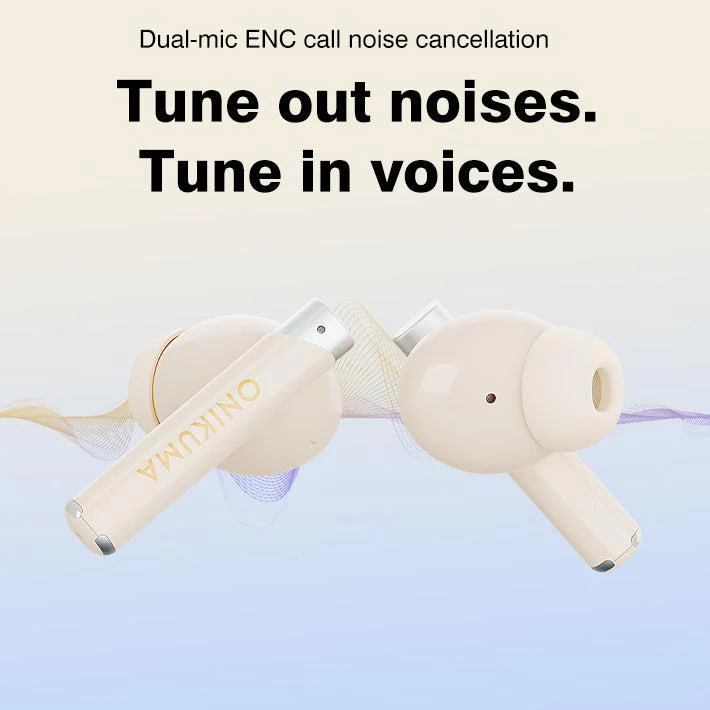 Onikuma T18 Dual Microphone ENC Noise Reduction Wireless Earphones (White, Off-White, Brown) - Image 10