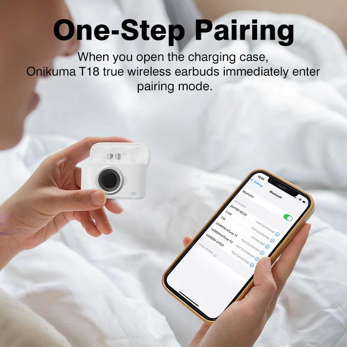 Onikuma T18 Dual Microphone ENC Noise Reduction Wireless Earphones (White, Off-White, Brown) - Image 11