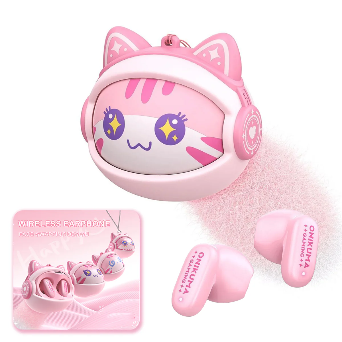 Onikuma TX603 ENC Dual Microphone Noise Reduction Wireless Earphones (Pink) - Image 2