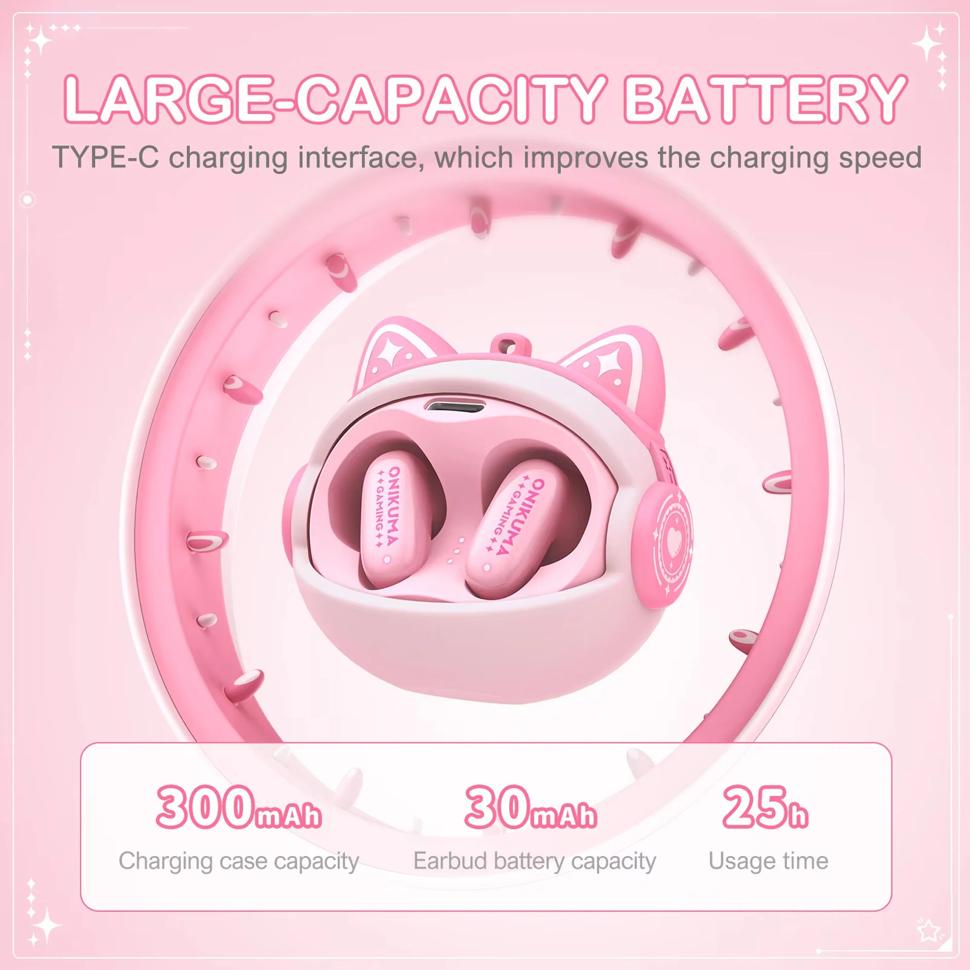 Onikuma TX603 ENC Dual Microphone Noise Reduction Wireless Earphones (Pink) - Image 7