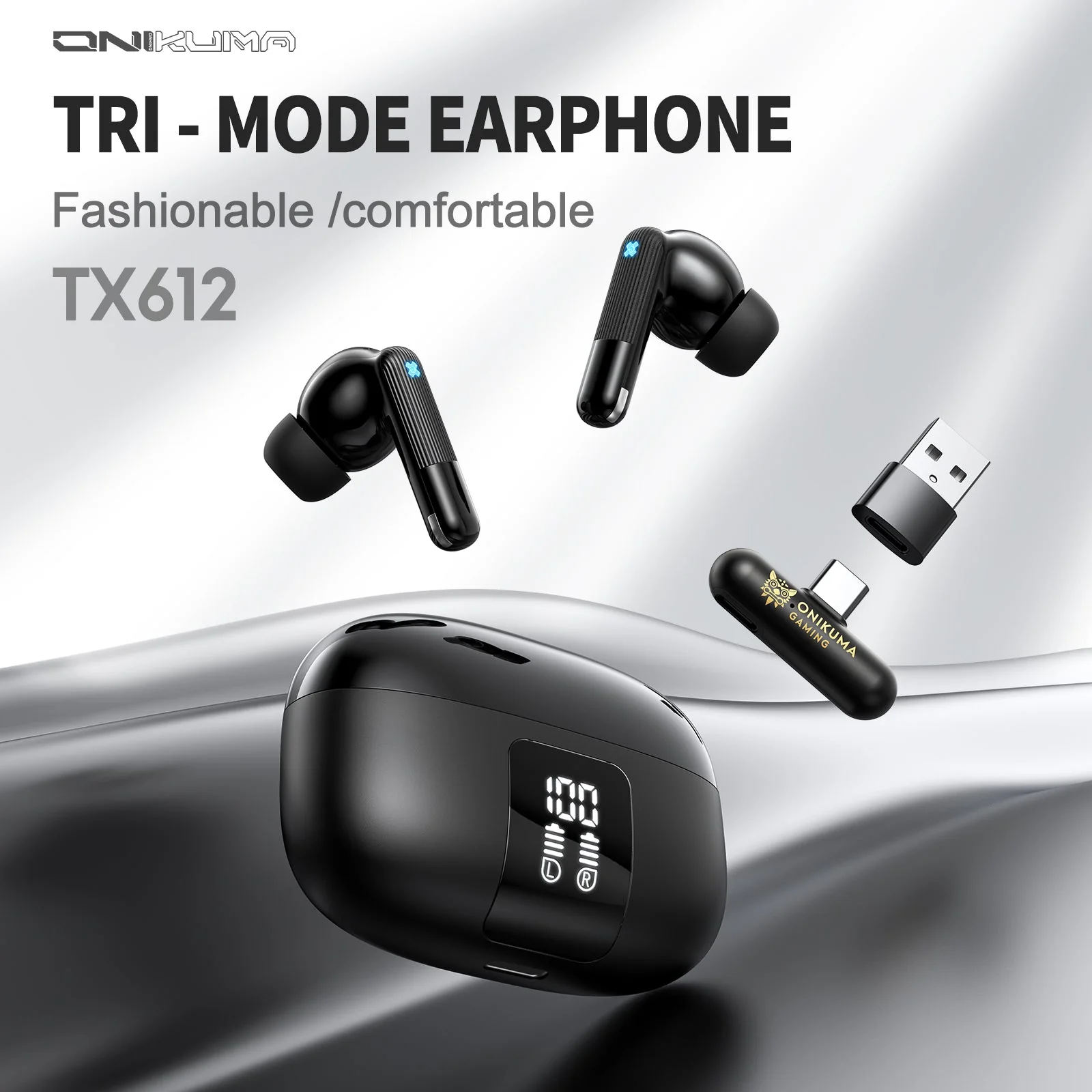 Onikuma TX612 ENC Dual Microphone Noise Reduction Wireless Earphones (Black) - Image 10