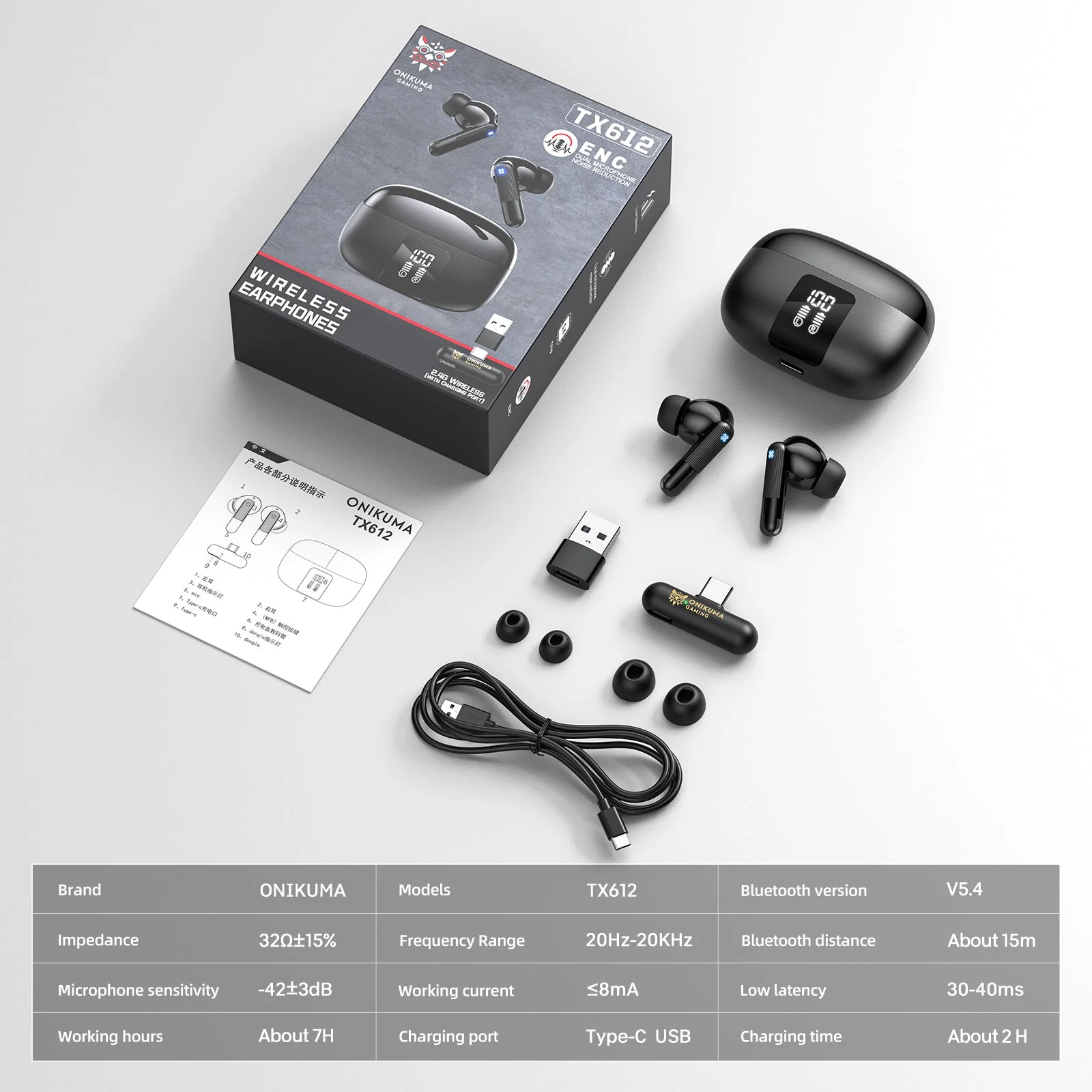Onikuma TX612 ENC Dual Microphone Noise Reduction Wireless Earphones (Black) - Image 11