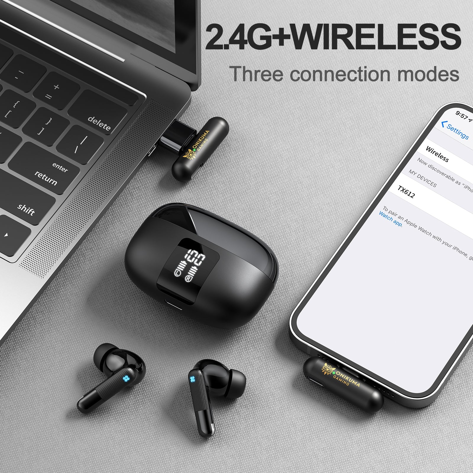 Onikuma TX612 ENC Dual Microphone Noise Reduction Wireless Earphones (Black) - Image 8