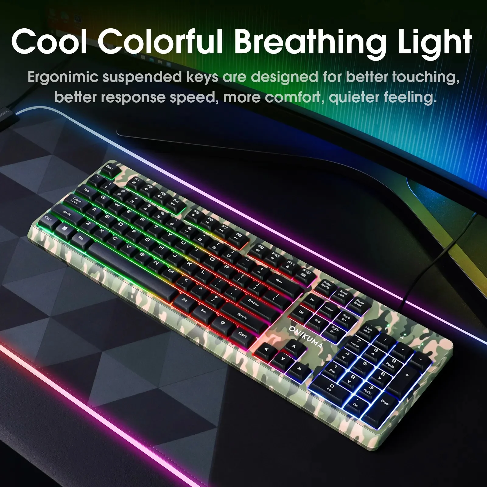 Onikuma TZ3003 3-in-1 RGB Wired Keyboard/ Mouse/ Headset Gaming Combo (Camo Green) - Image 7
