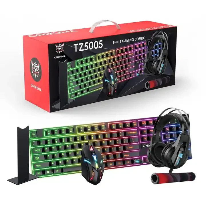 Onikuma TZ5005 5-in-1 RGB Wired Keyboard/ Mouse/ Mouse Pad/ Headset/ Headset Stand Gaming Combo (Black)