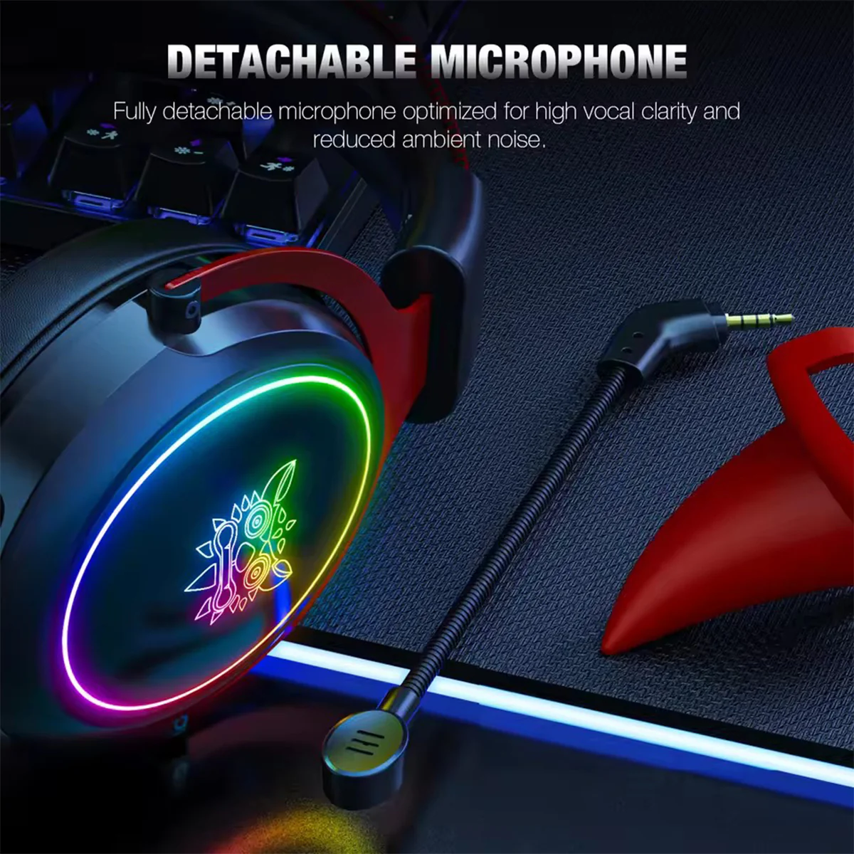 Onikuma X10 Ox Horn RGB Wired Professional Gaming Headset with Noise Cancellation Microphone (Black Red) - Image 2