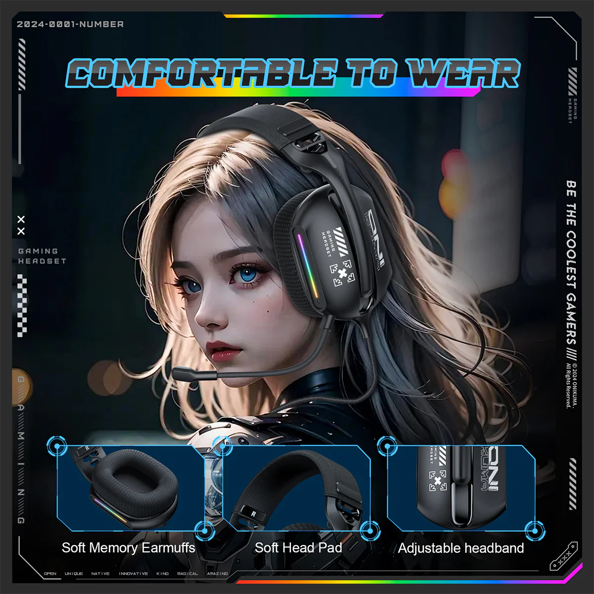 Onikuma X12 RGB Wired Gaming Headset with Noise Cancelling Microphone (Black) - Image 11