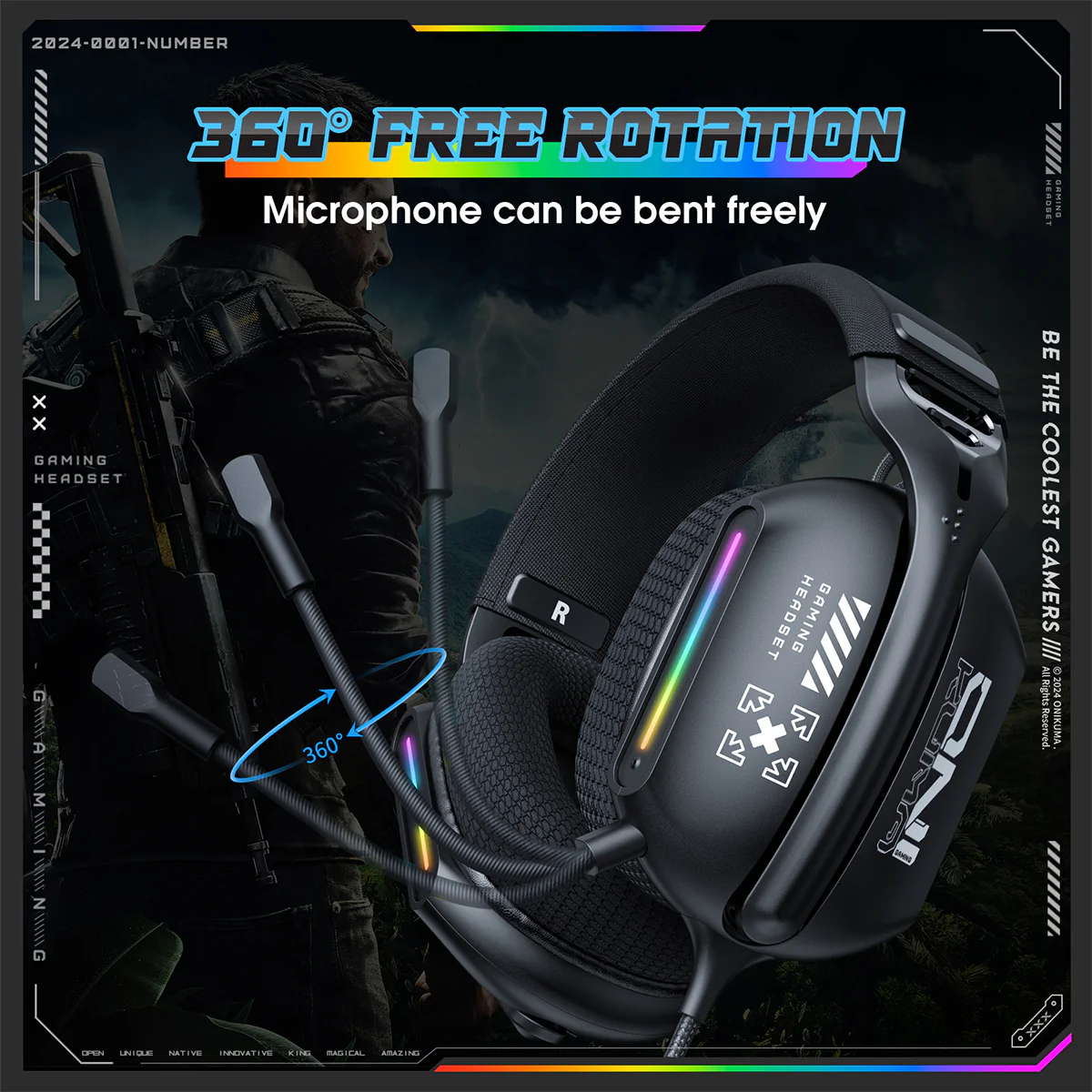 Onikuma X12 RGB Wired Gaming Headset with Noise Cancelling Microphone (Black) - Image 8