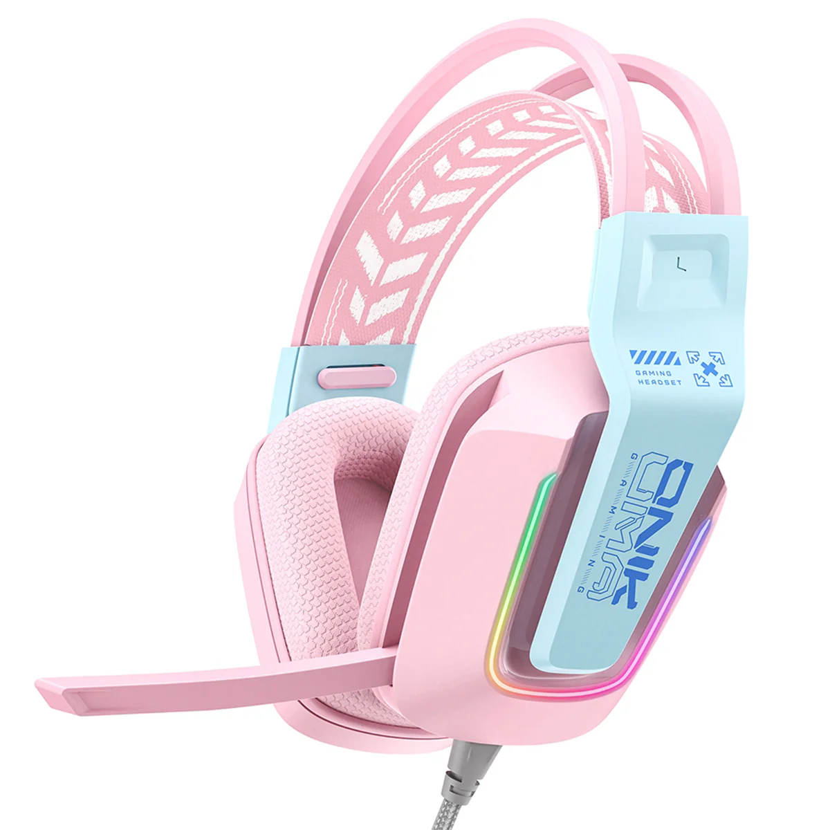 Onikuma X13 RGB Colorful Lighting Wired Gaming Headset with Noise Cancelling Microphone (Pink) - Image 2