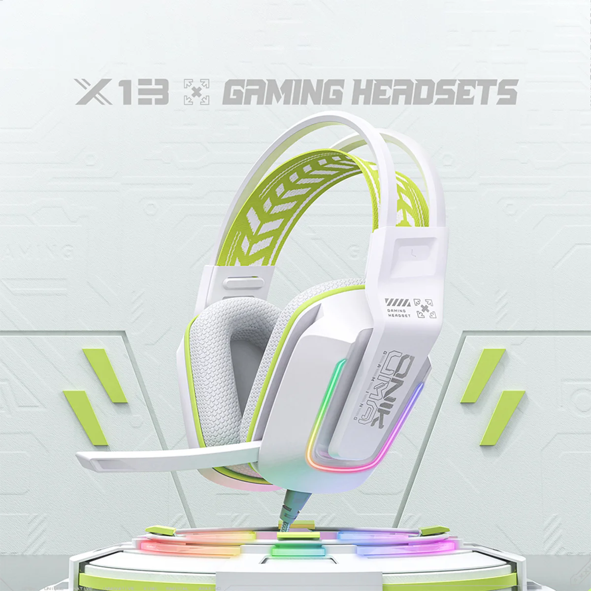 Onikuma X13 RGB Colorful Lighting Wired Gaming Headset with Noise Cancelling Microphone (White)