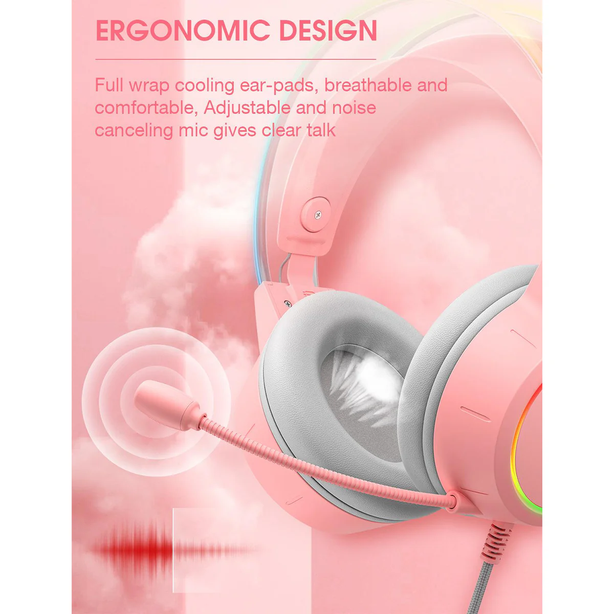 Onikuma X15 Pro Gaming Headset with Noise Cancellation Microphone (Pink) - Image 10