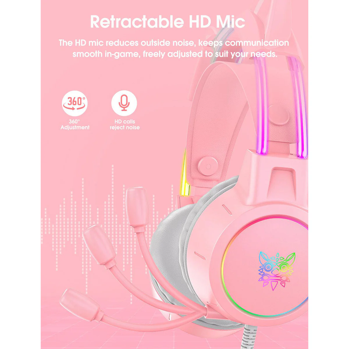 Onikuma X15 Pro Gaming Headset with Noise Cancellation Microphone (Pink Antler, Black Cat, Pink Cat) - Image 19