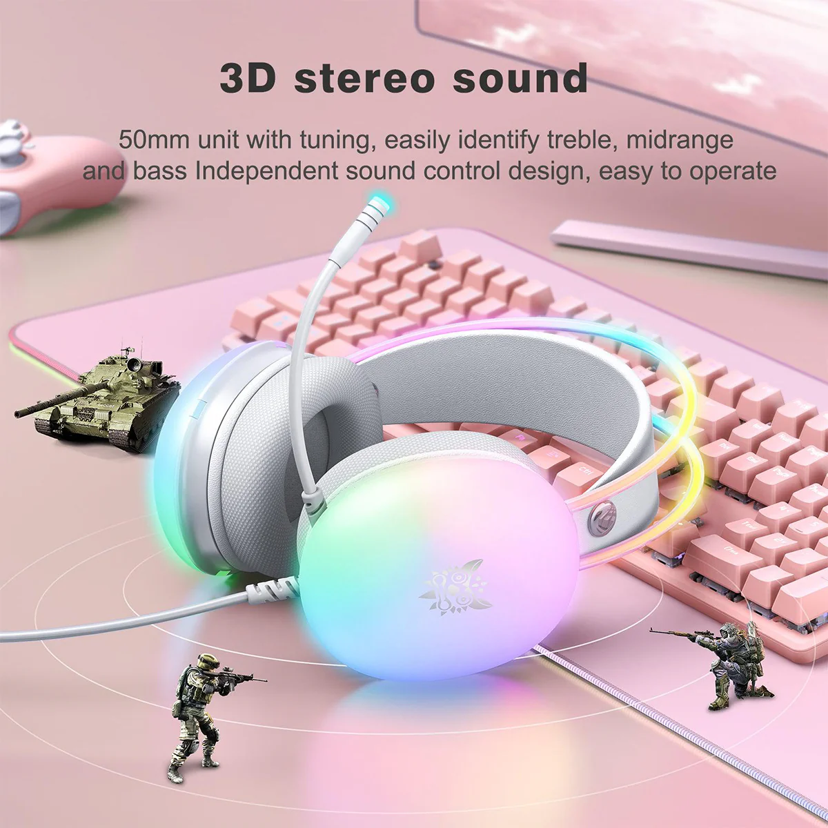 Onikuma X25 RGB Professional Gaming Headset with Noise Cancellation Microphone (Black, White) - Image 16