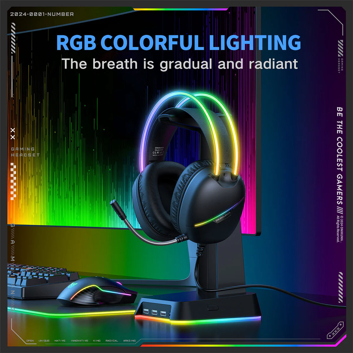 Onikuma X33 RGB Wired Gaming Headset with Noise Cancelling Microphone (Black, Pink) - Image 11