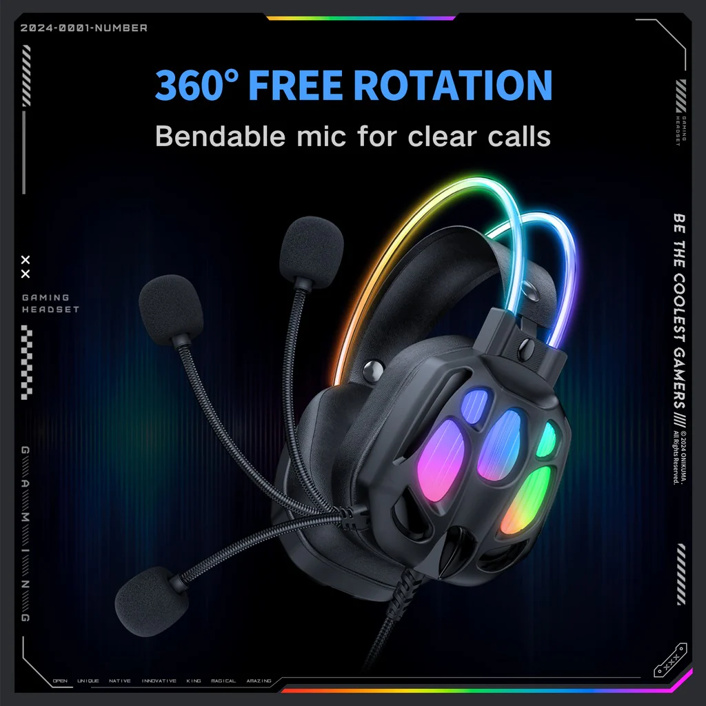 Onikuma X89 RGB Gaming Headphone with Noise-Cancelling Microphone (Black) - Image 3