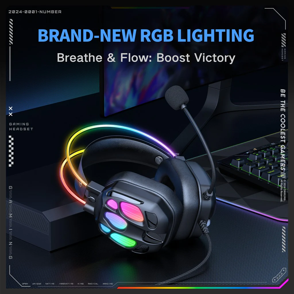 Onikuma X89 RGB Gaming Headphone with Noise-Cancelling Microphone (Black) - Image 5