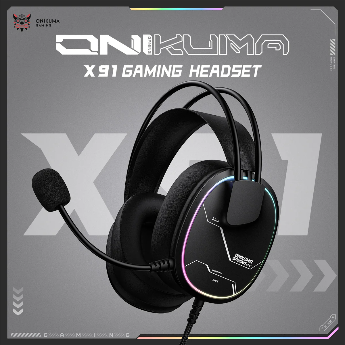 Onikuma X91 RGB Lightweight Gaming Headphone with Microphone (Black, Black/White) - Image 2