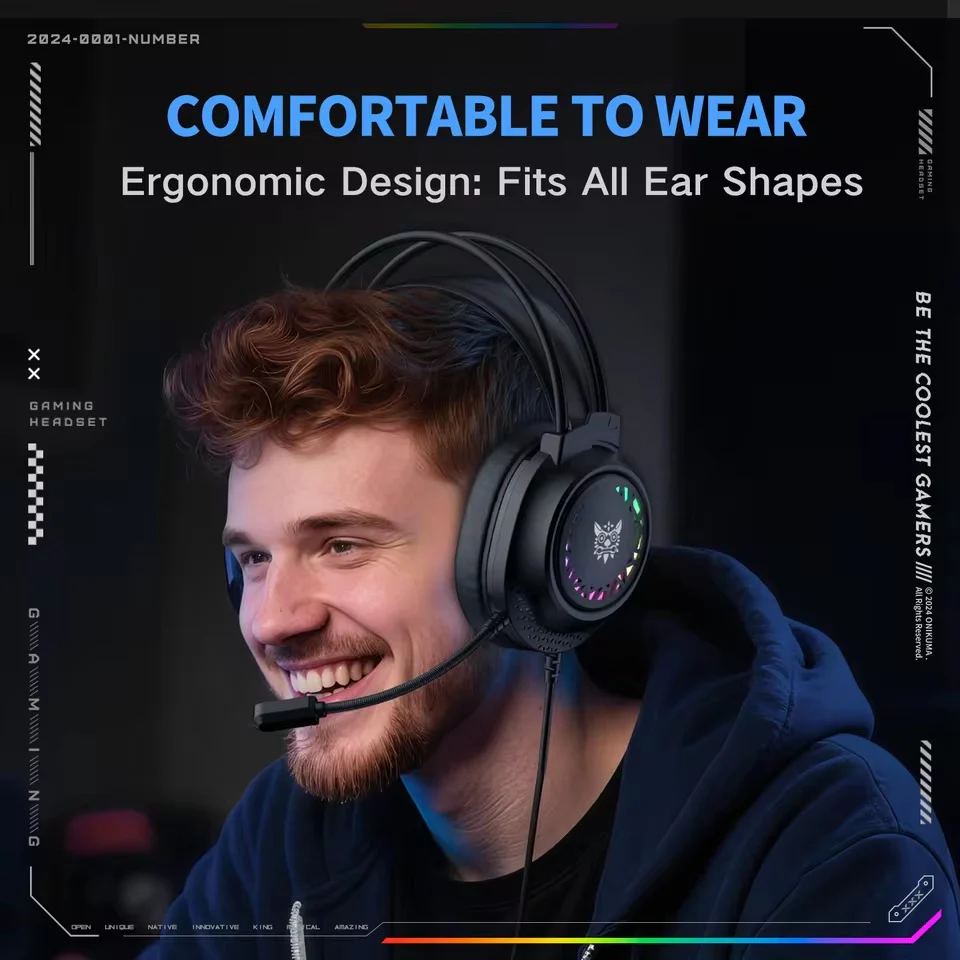 Onikuma X92 RGB Gaming Headphone with Noise-Cancelling Microphone (Black) - Image 8