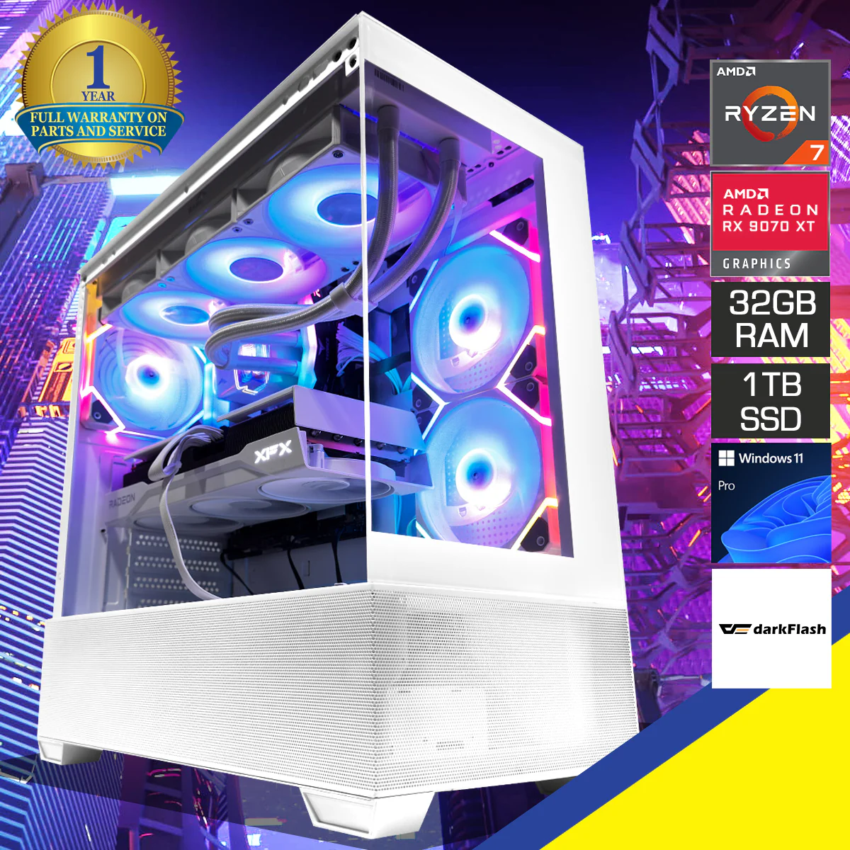 Optima DS900 Air White Desktop Gaming PC | AMD Ryzen 7 7800X3D | 32GB (2x16GB) RAM | 1TB SSD | RX 9070 XT | Windows 11 Pro