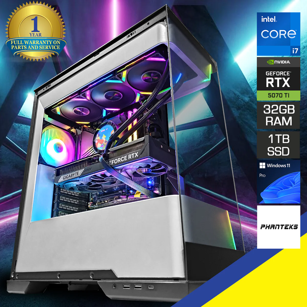 Optima Evolv S2 Black Desktop Gaming PC | Intel i7 14700F | 32GB RAM | 1TB SSD | RTX 5070 TI | Windows 11 Pro