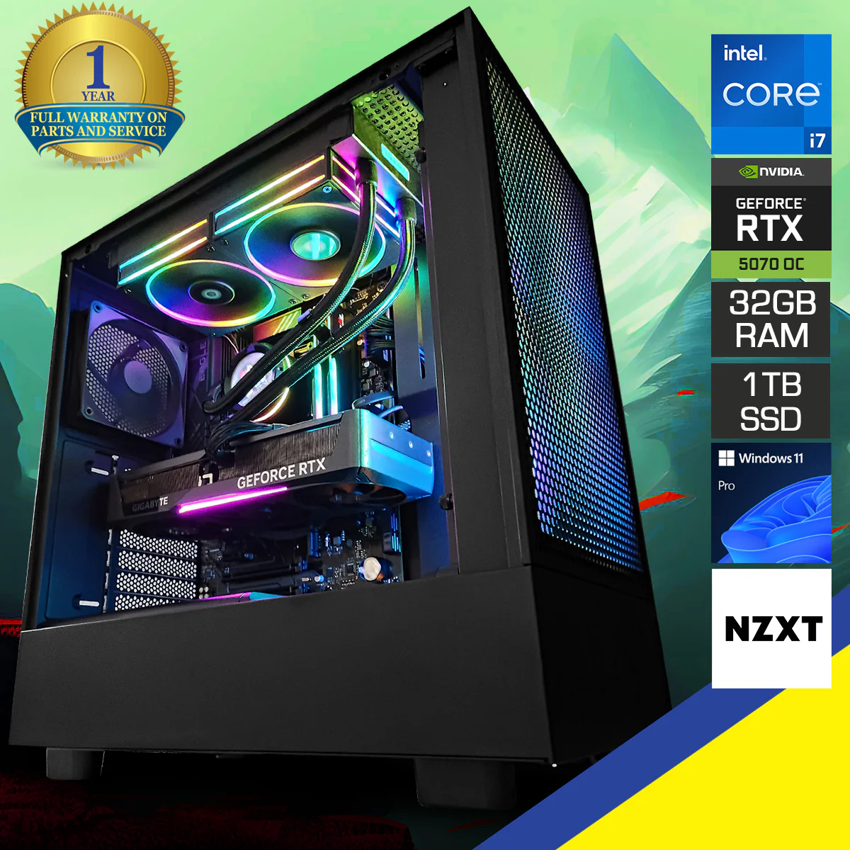 Optima H5 Flow Black Desktop Gaming PC | Intel i7 14700K | 32GB RAM | 1TB SSD | RTX 5070 OC | Windows 11 Pro