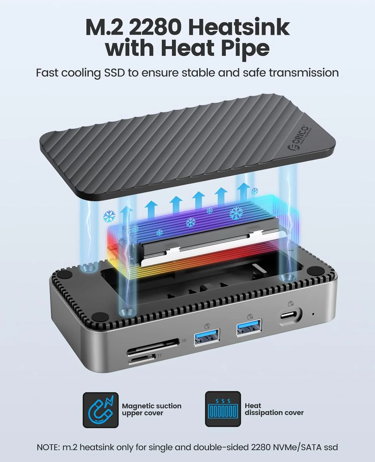 Orico 10 in 1 Docking Station with M.2 NVMe/NGFF SSD Enclosure & Cooling Fan (DPM2P9-V1) (Black) - Image 5