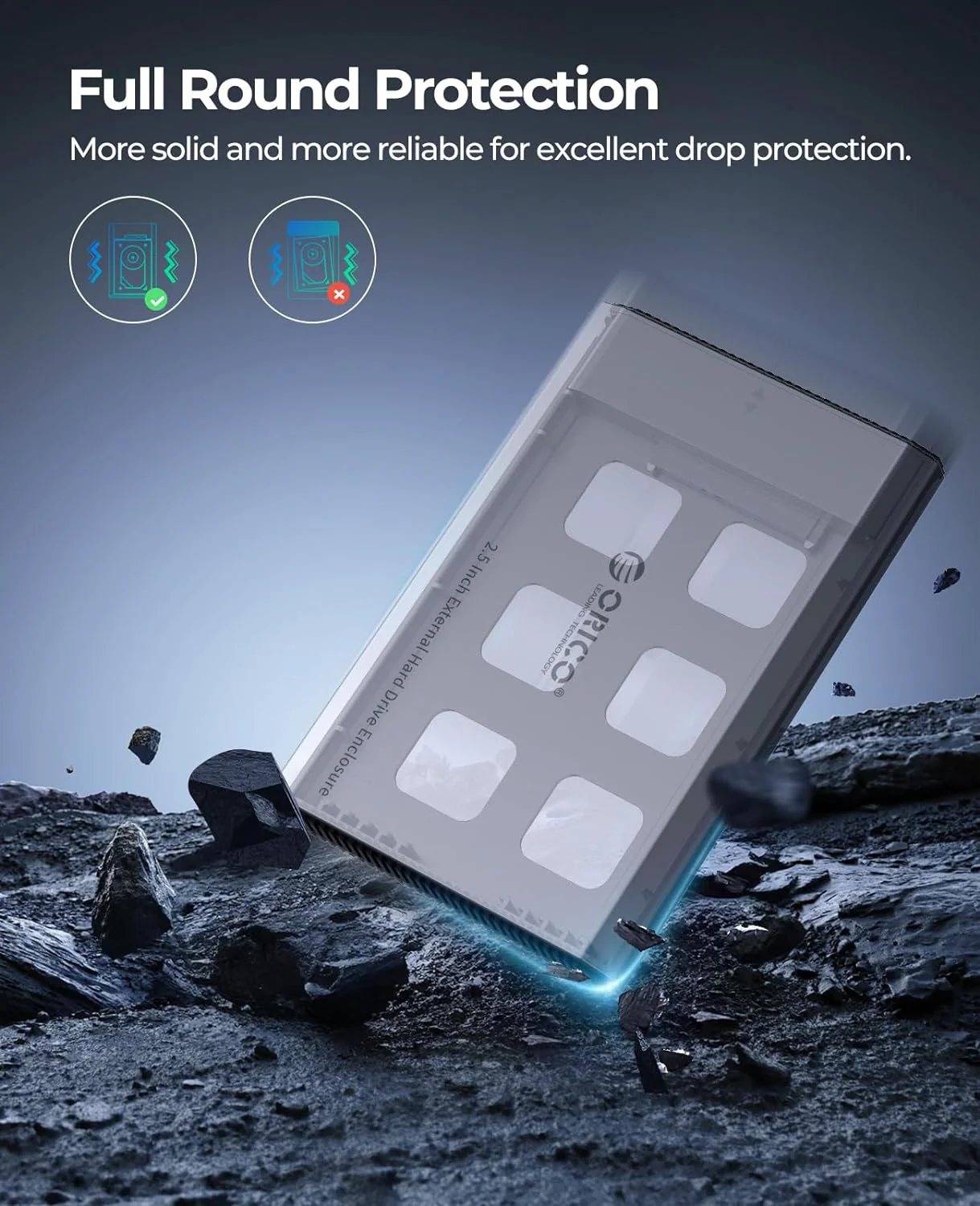 Orico 2.5" Aluminum Alloy Type-C Gen1 External Case External Hard Drive Enclosure (DD25-C3) (Grey) - Image 6