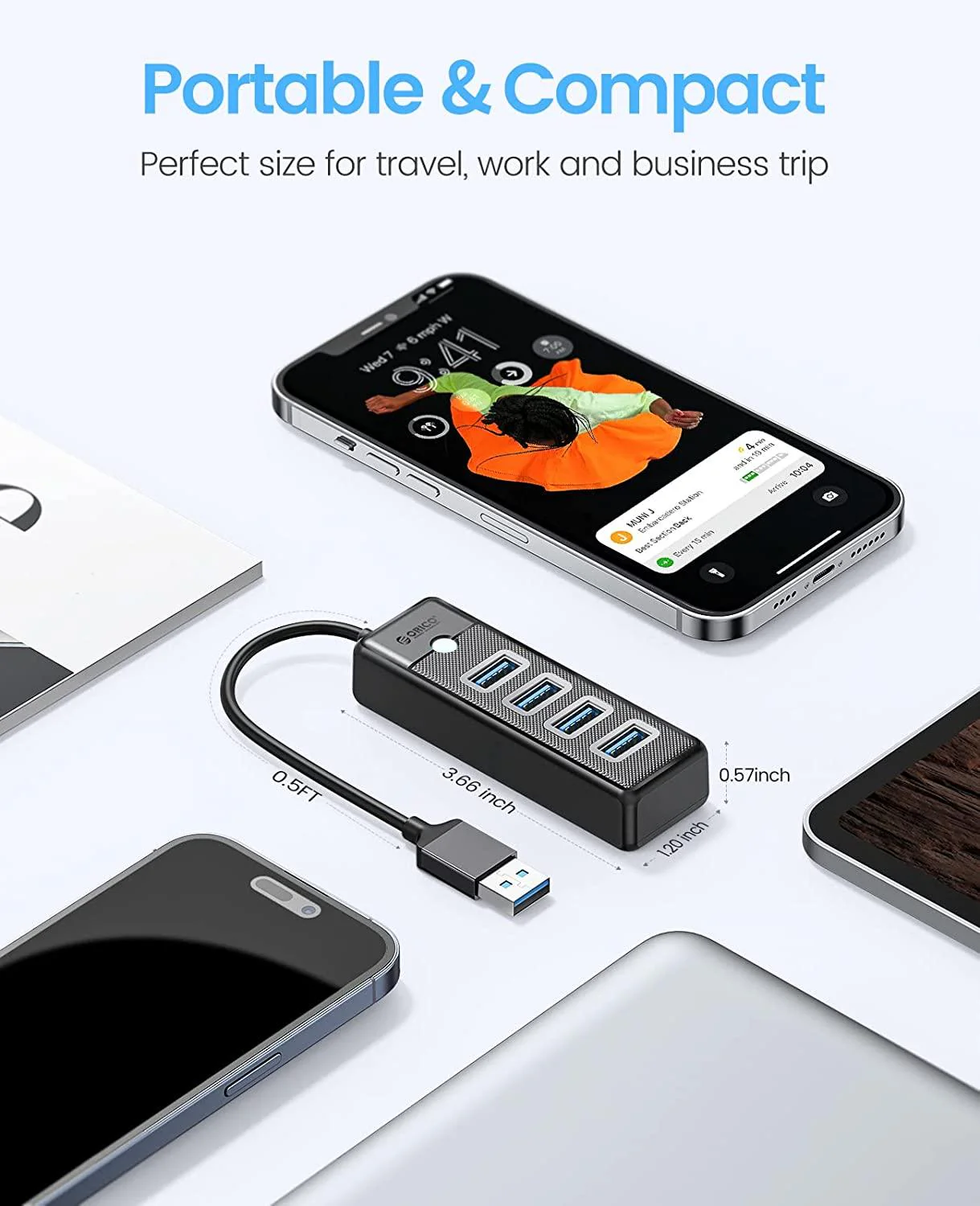 Orico 4-Port USB 3.0 Hub (Black) (PW4U-U3-015-BK-EP) - Image 5