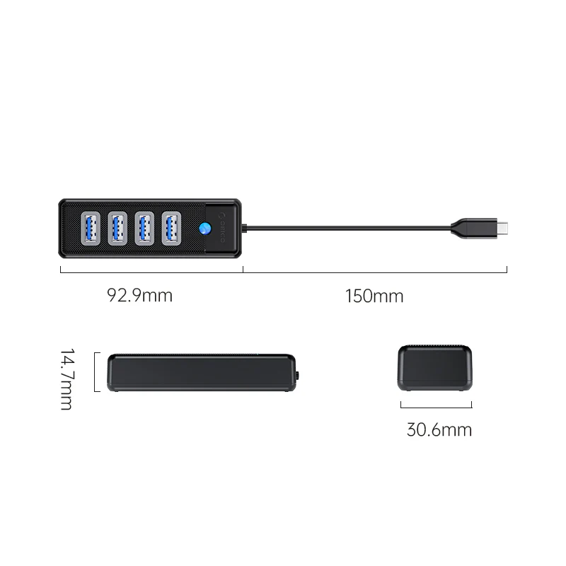 Orico 4 Ports USB3.0 HUB (PW4U-C3) (Black) - Image 3