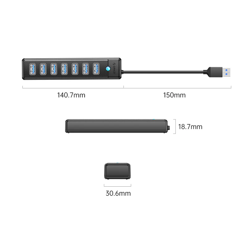 Orico 7 Ports USB3.0 Hub PW7U (PW7U-U3) (Black) - Image 3