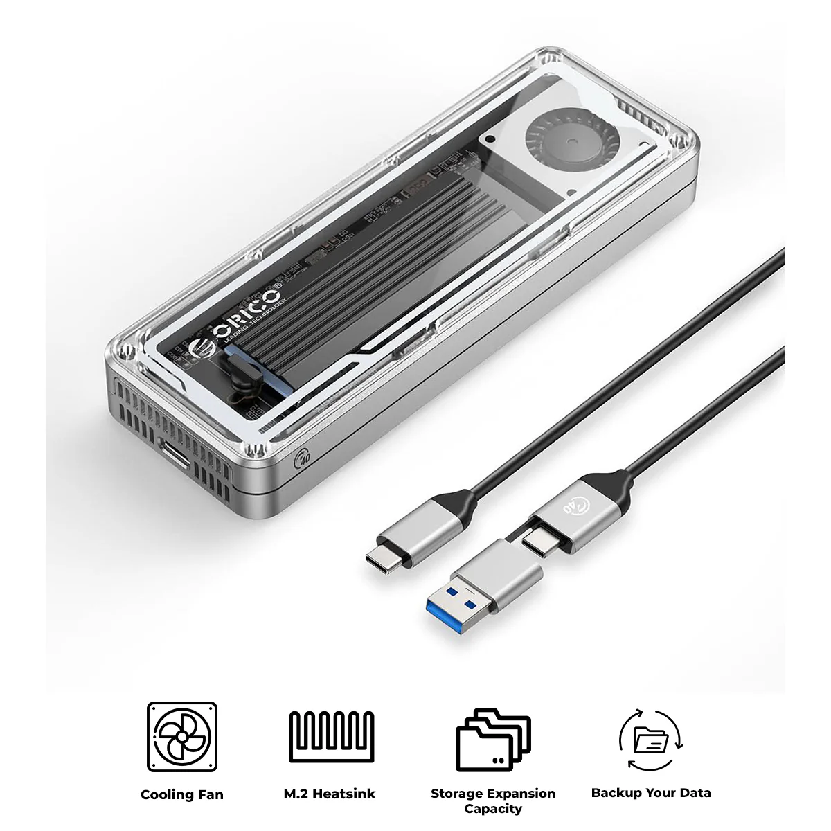 Orico Aluminum Crystal M.2 SSD Enclosure with Fan (AAGM2-U4-SV-BP)