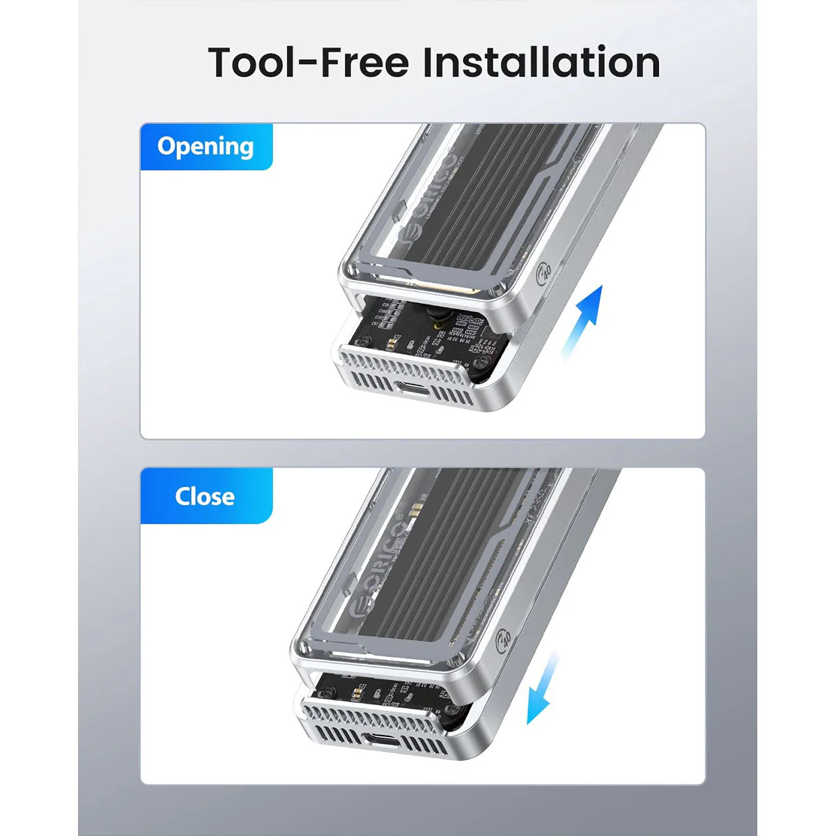 Orico Aluminum Crystal M.2 SSD Enclosure with Fan (AAGM2-U4-SV-BP) - Image 4