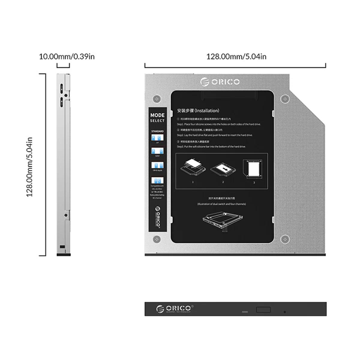 Orico Laptop Hard Drive Caddy for Optical Drive (Silver) (M95SS-SV-BP) - Image 4