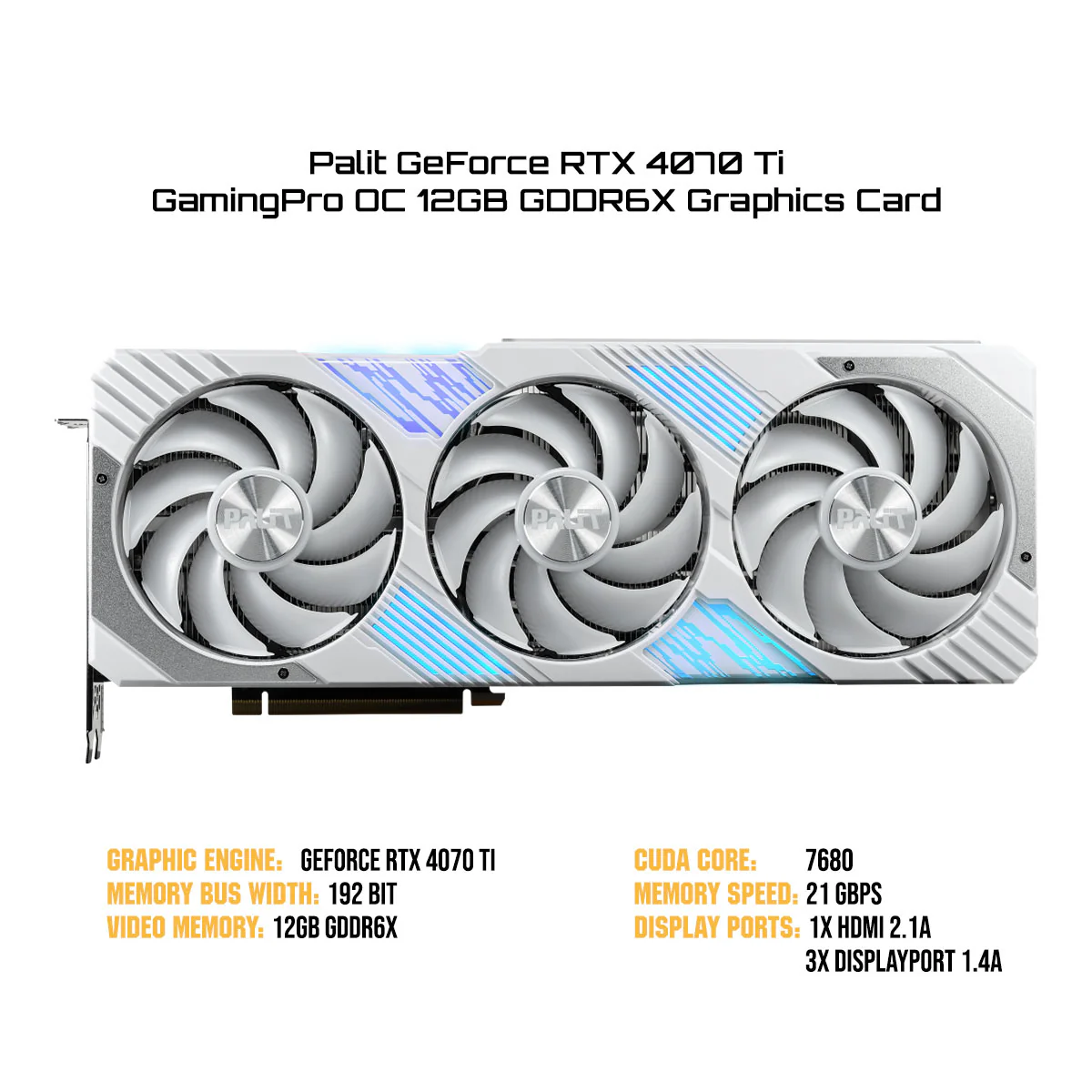 Palit GeForce RTX 4070 TI GamingPro OC 12GB GDDR6X 192Bit 3-DP HDMI Graphics Card (White)