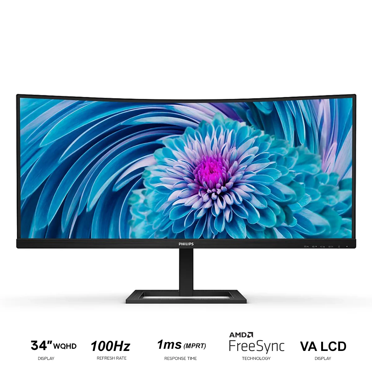 Philips 346E2CUAE/27 34" WQHD (3440x1440) 100Hz 1ms (MPRT) VA LCD UltraWide Monitor With Tilt and Height Adjustment (Black)
