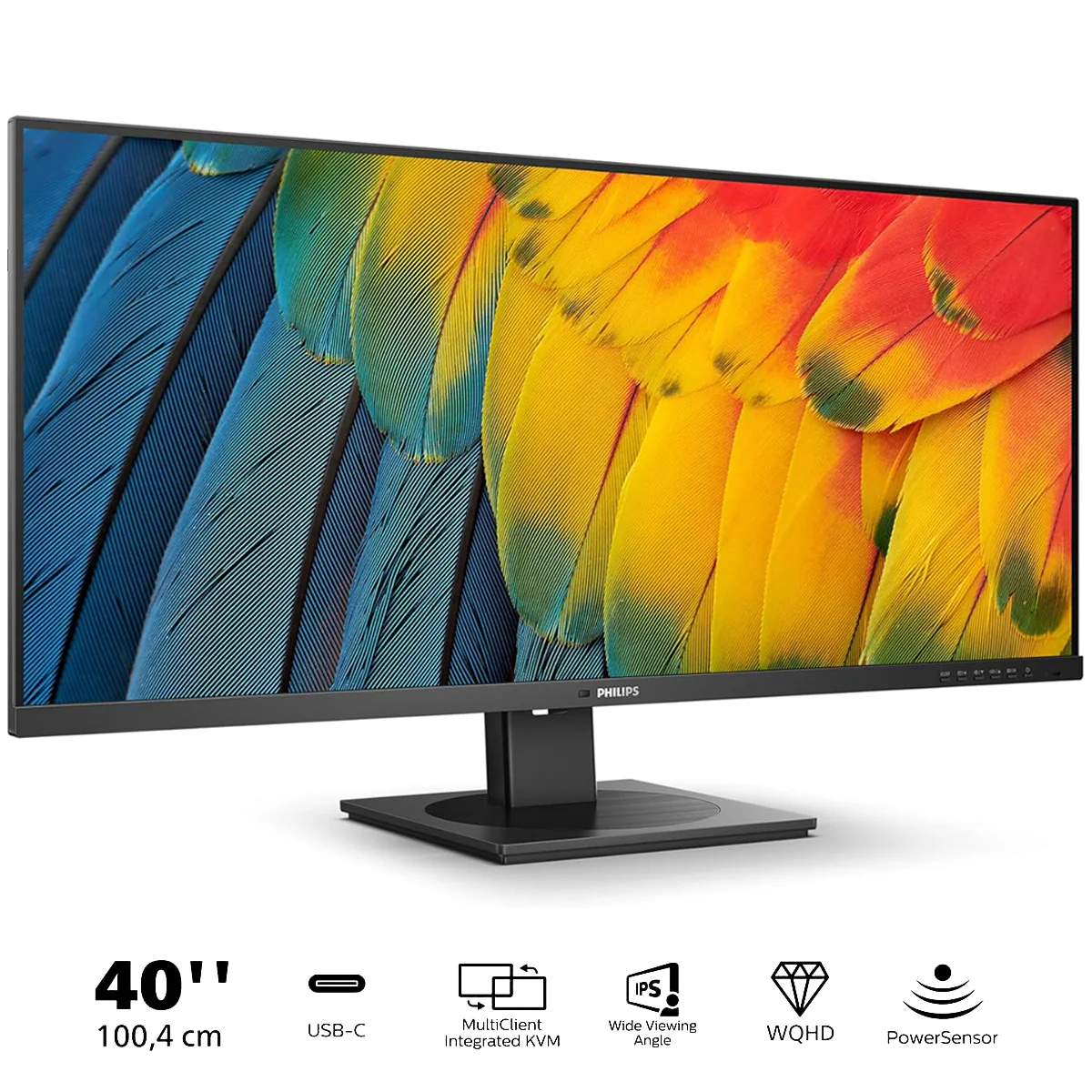 Philips 5000 Series 40B1U5600/96 40" WQHD (3440x1440) 120Hz 4ms GTG IPS Ultrawide LCD Business Monitor with USB-C Connection and Tilt/ Height/ Swivel/ Slant Adjustment (Black)