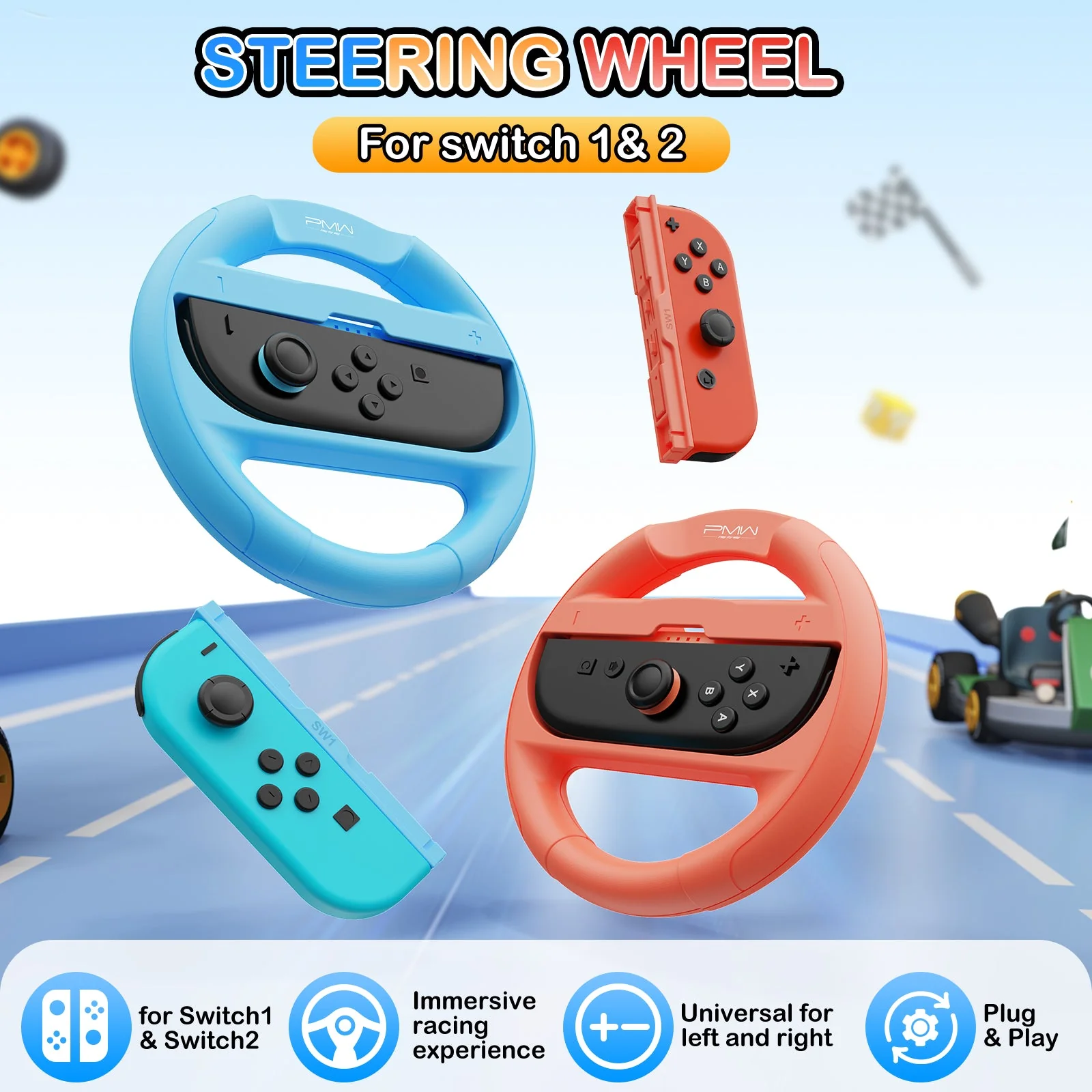 PMW Steering Wheel for Nintendo Switch 2 / Nintendo Switch (Blue/Orange) (L1143) - Image 2
