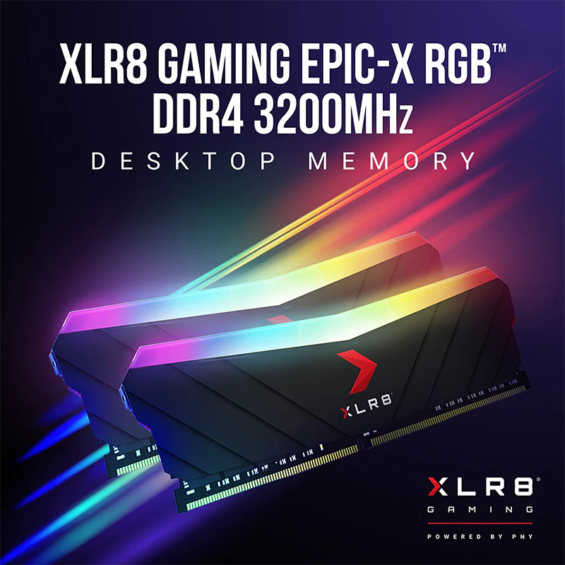 PNY XLR8 Gaming Epic-X RGB 16GB (2X8GB) DDR4 3200MHZ CL16 1.35V Desktop Memory (Silver) (MD16GK2D4320016XSRGB) - Image 4
