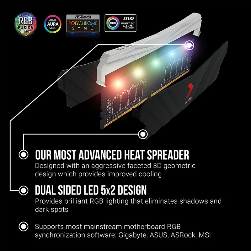 PNY XLR8 Gaming Epic-X RGB 16GB (2X8GB) DDR4 3200MHZ CL16 1.35V Desktop Memory (Silver) (MD16GK2D4320016XSRGB) - Image 6