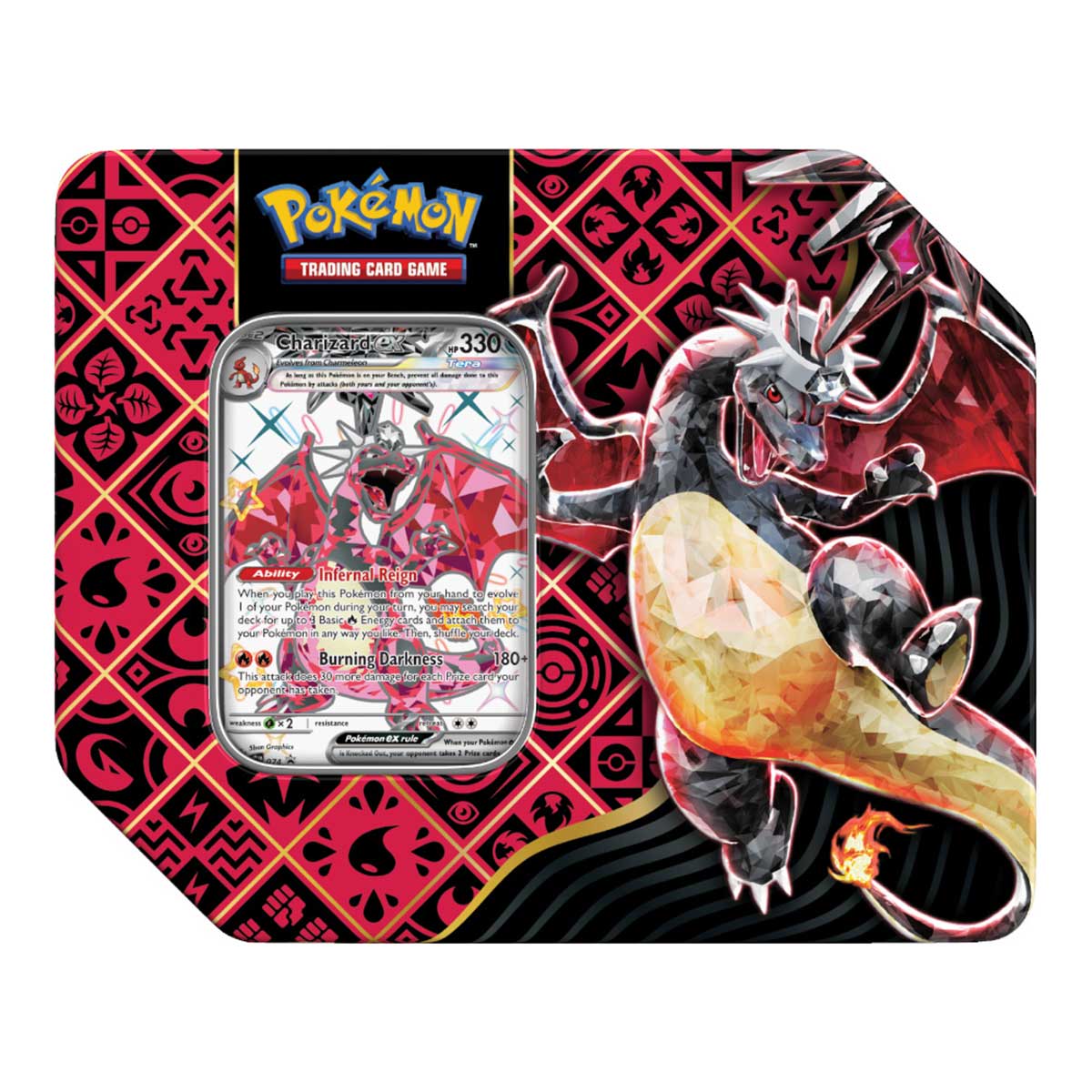 Pokemon TCG SV4.5 Scarlet & Violet Paldean Fates Tin 5-Booster (210-85624) (Charizard Ex, Great Tusk Ex, Iron Treads Ex) - Image 2