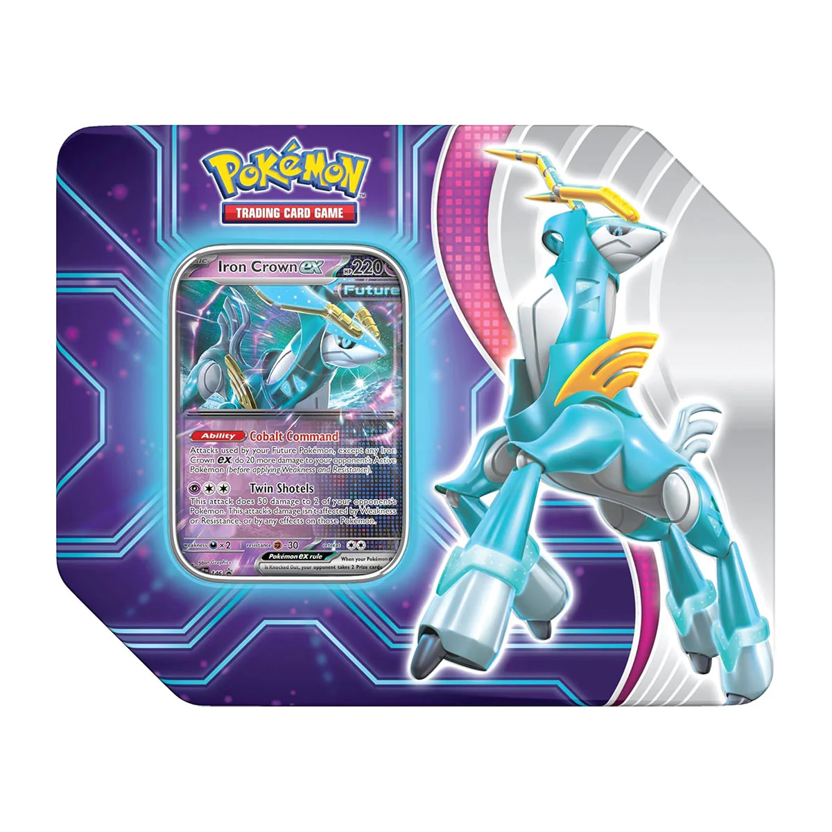 Pokemon Trading Card Game Paradox Destinies Ex Tin includes 5 Booster Packs (Iron Crown Ex, Gouging Fire Ex, Raging Bolt Ex, Iron Boulder Ex) - Image 2