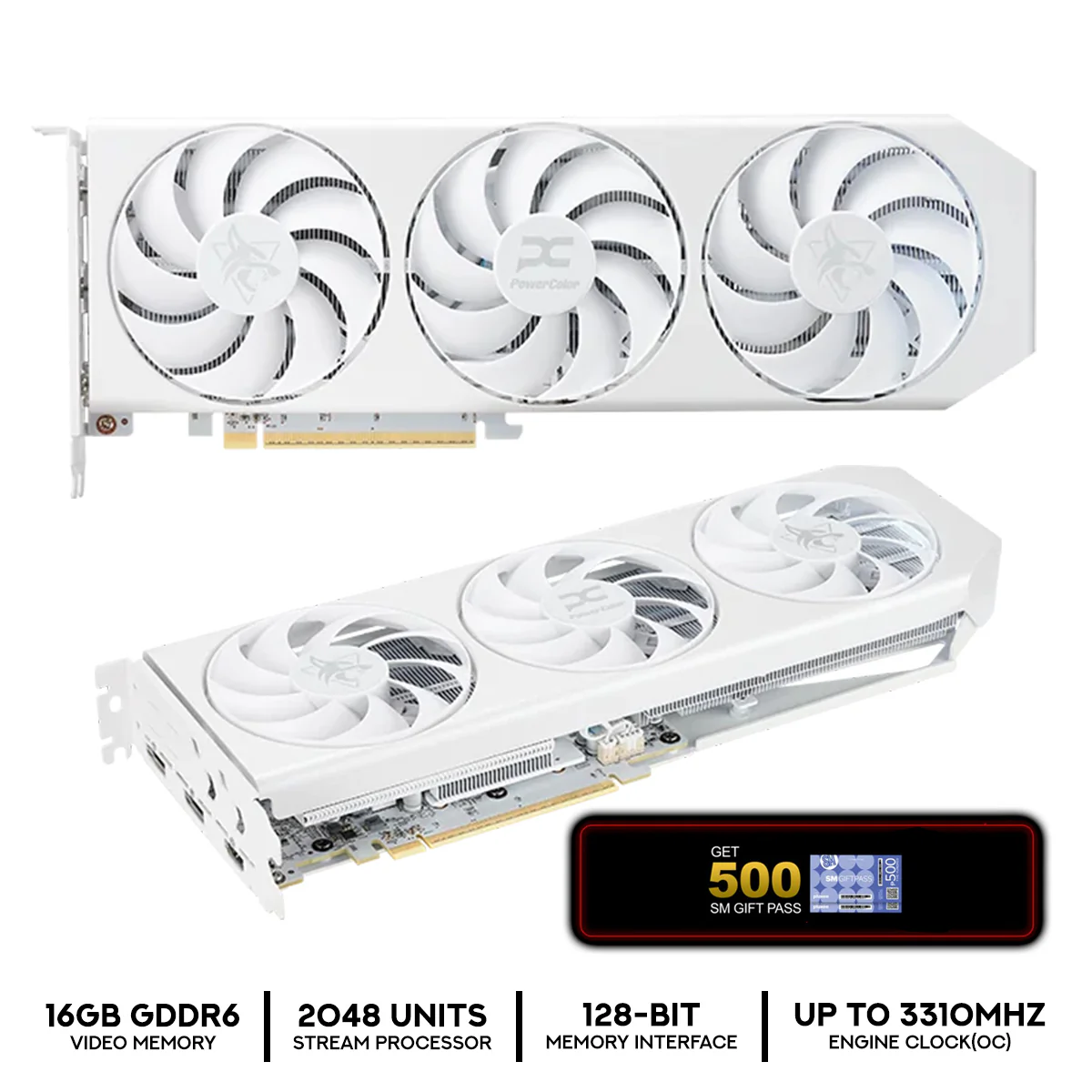 PowerColor Hellhound AMD Radeon RX 9060 XT 16GB GDDR6 Graphics Card (Spectral White) (RX9060XT 16G-L/OC/WHITE)