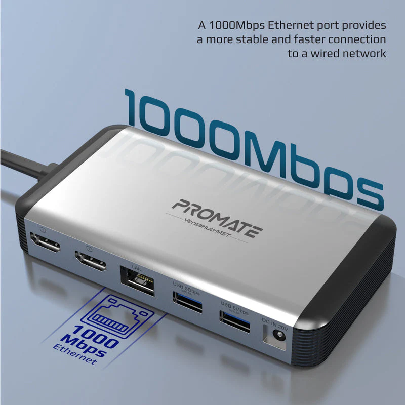 Promate Versahub-MST 13-In-1 Macbook Docking Station With 150W Power Adapter & 4K 60Hz MST Dual Display - Image 6