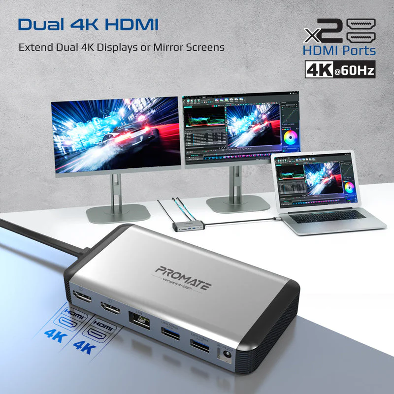 Promate Versahub-MST 13-In-1 Macbook Docking Station With 150W Power Adapter & 4K 60Hz MST Dual Display - Image 8