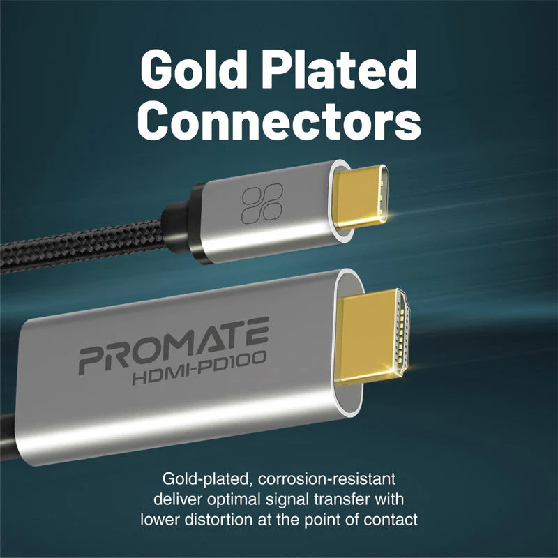 Promate HDMI-PD100 4K Crystal Clarity USB-C To HDMI Cable 4K Ultra HD 100W Power - Image 5
