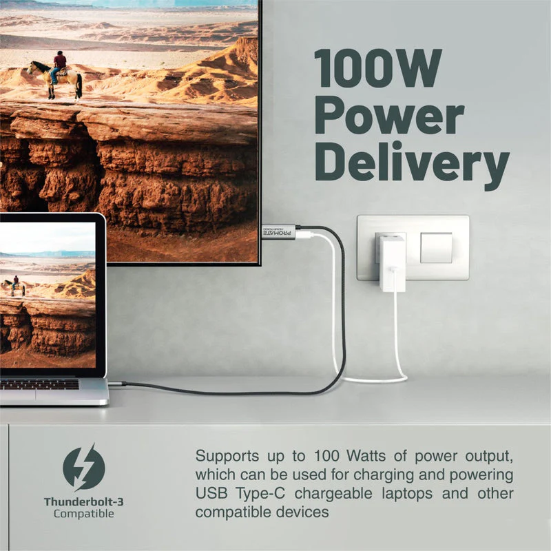 Promate HDMI-PD100 4K Crystal Clarity USB-C To HDMI Cable 4K Ultra HD 100W Power - Image 6